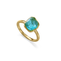 Anillo Mujer Plata de Ley Baño de Oro con Apatita Azul Natural