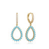 Pendientes Mujer Plata de Ley Baño de Oro Circonitas Turquesa Colgante 3,2 cm