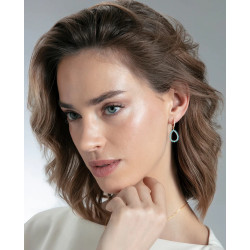 Pendientes Mujer Plata de Ley Baño de Oro Circonitas Turquesa Colgante 3,2 cm