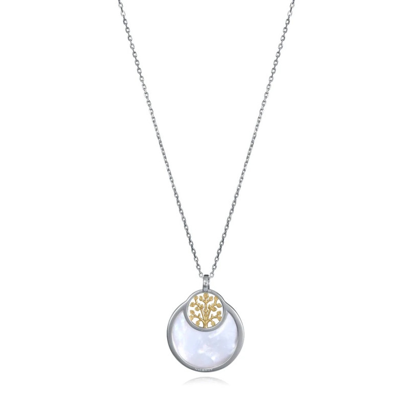 Collar Mujer Plata de Ley Bicolor Árbol de la Vida Madreperla 42+3 cm
