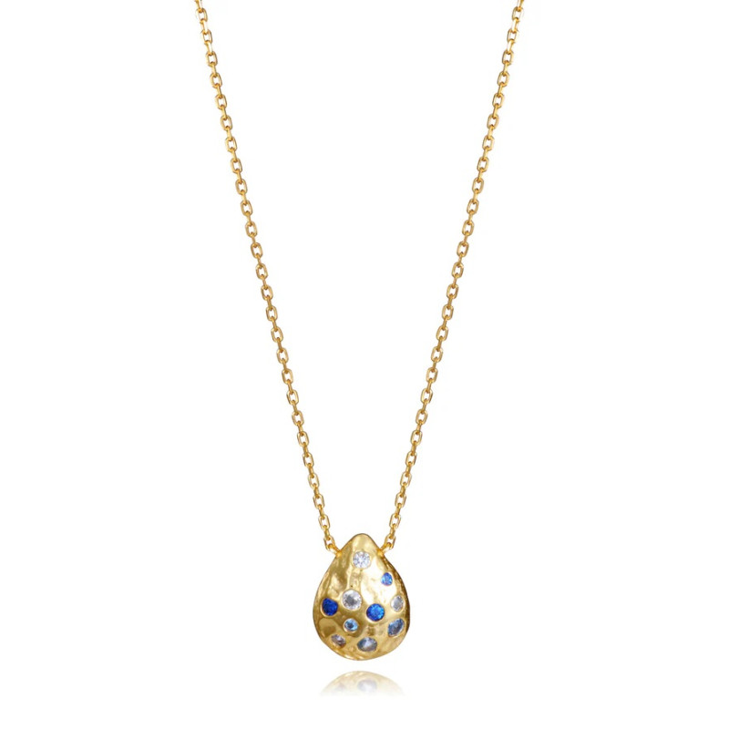 Collar Mujer Plata de Ley Baño de Oro Gota con Circonitas Azules 42+3 cm
