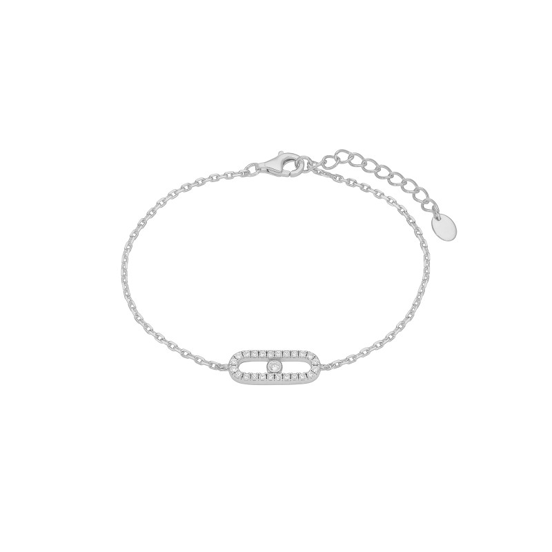 Pulsera Mujer Plata de Ley Rodiada Óvalo con Circonitas 16+3 cm