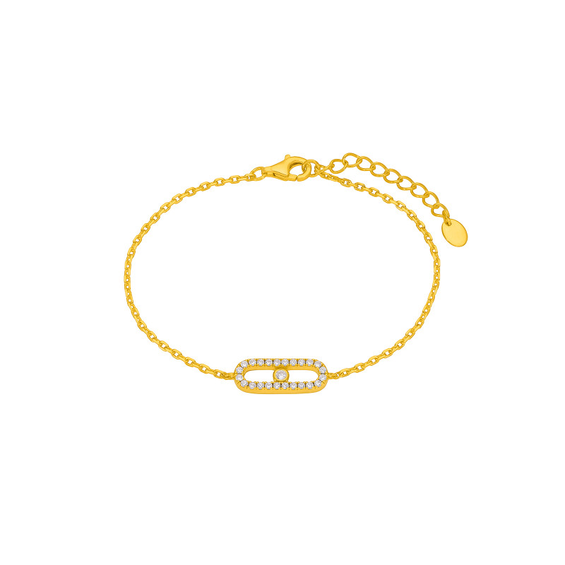 Pulsera Mujer Plata de Ley Baño Oro 18K Óvalo con Circonitas 16+3 cm