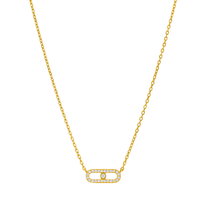 Collar Mujer Óvalo con Circonitas Plata de Ley 925 Baño Oro 18K D04107/AO