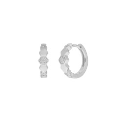 Pendientes Aro Hexagonal Plata de Ley 925 Rodiada con Circonitas D03201/BO