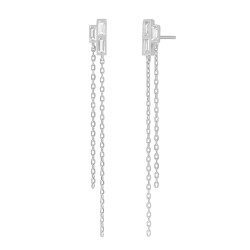 Pendientes Mujer Plata de Ley 925 Rodiada con Circonitas Baguette y Doble Cadena D04101/AQ
