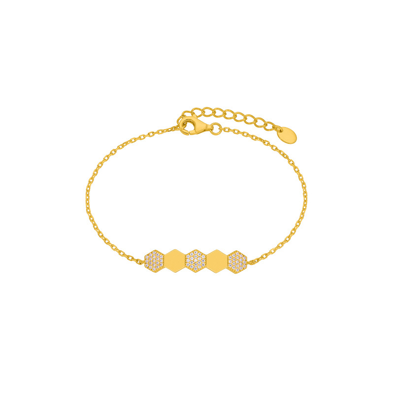 Pulsera Mujer Hexagonal Plata de Ley 925 Baño Oro 18K con Circonitas D03203/AJ