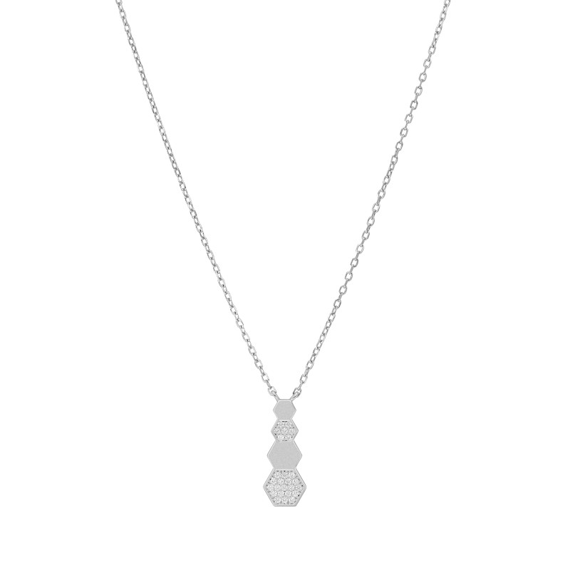Collar Mujer Hexagonal Plata de Ley 925 Rodiada con Circonitas D03207/BG