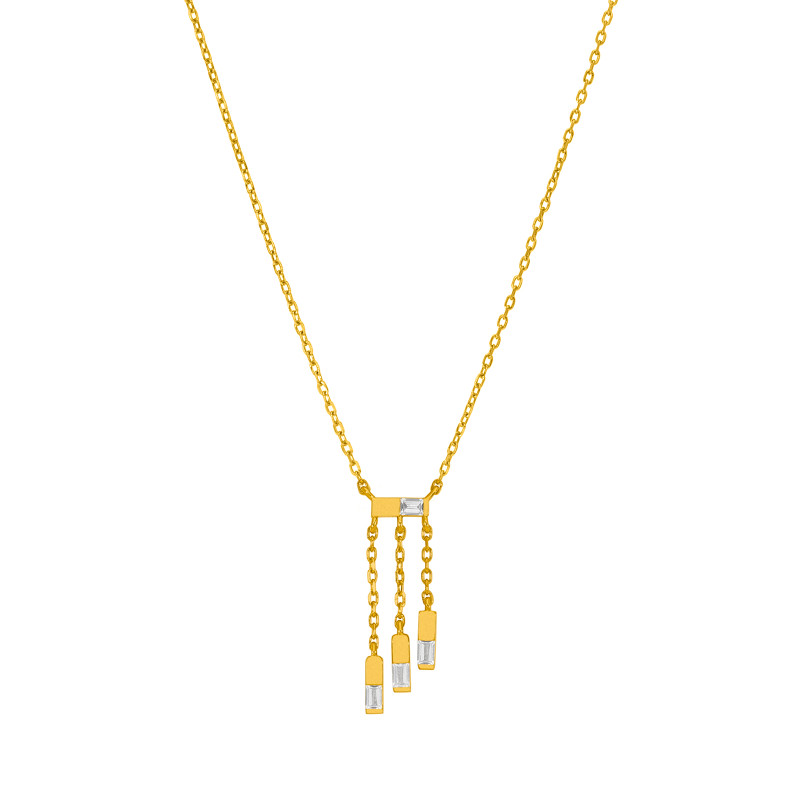 Collar Mujer Cascada de Cadenas Plata de Ley 925 Baño Oro 18K con Circonitas Baguette D04107/AK
