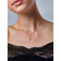 Collar Mujer Cascada de Cadenas Plata de Ley 925 Baño Oro 18K con Circonitas Baguette D04107/AK