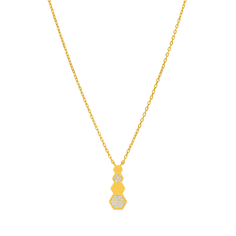 Collar Mujer Hexagonal Plata de Ley 925 Baño Oro 18K con Circonitas D03207/BH