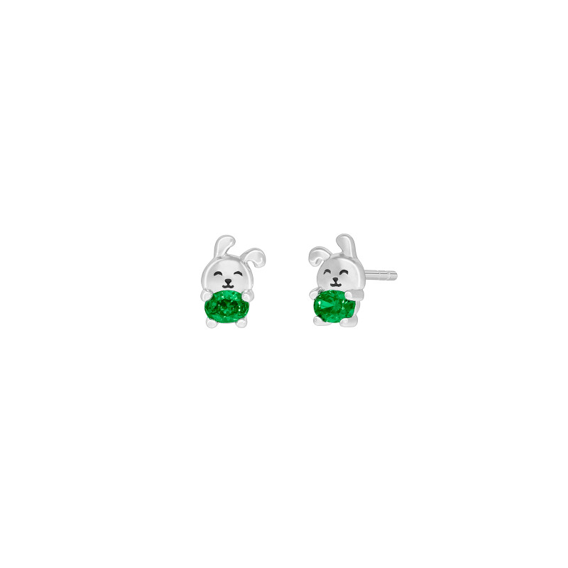 Pendientes Conejito Plata de Ley 925 con Circonita Esmeralda D03601/DT