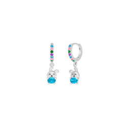 Pendientes Aro Búho Plata de Ley 925 con Circonitas Multicolor D03601/DJ