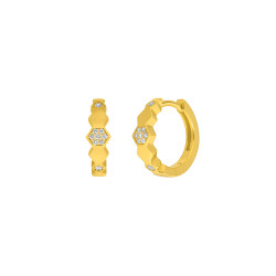 Pendientes Aro Hexagonal Plata de Ley 925 Baño Oro 18K con Circonitas D03201/BP
