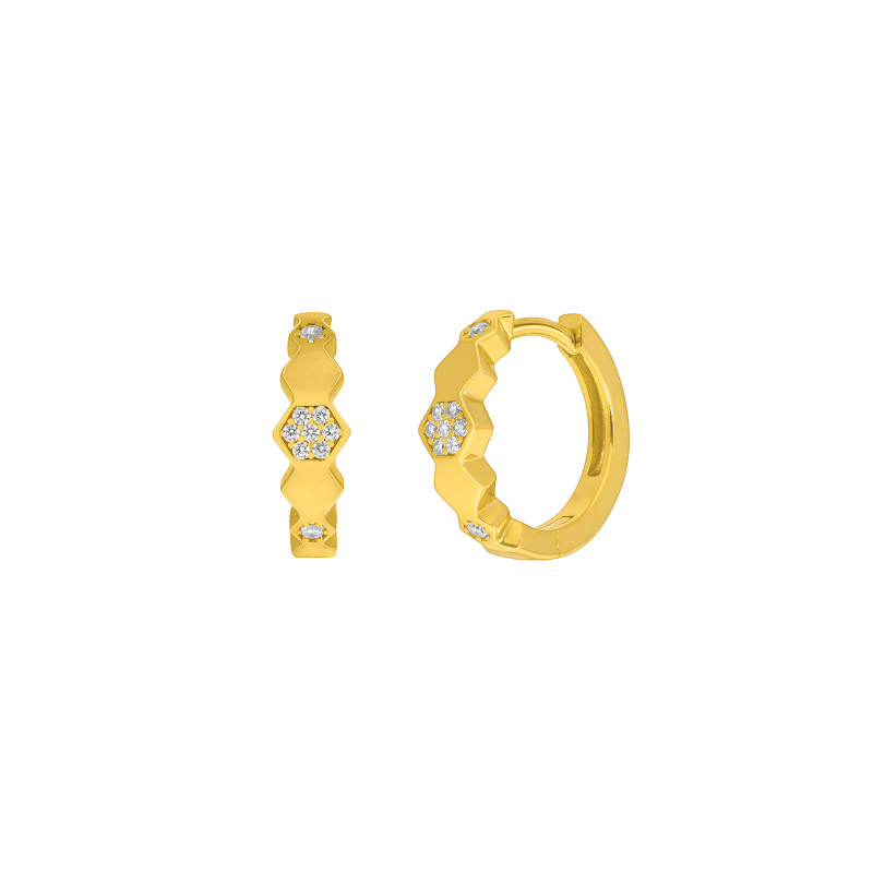 Pendientes Aro Hexagonal Plata de Ley 925 Baño Oro 18K con Circonitas D03201/BP