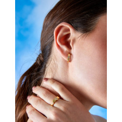 Pendientes Aro Hexagonal Plata de Ley 925 Baño Oro 18K con Circonitas D03201/BP