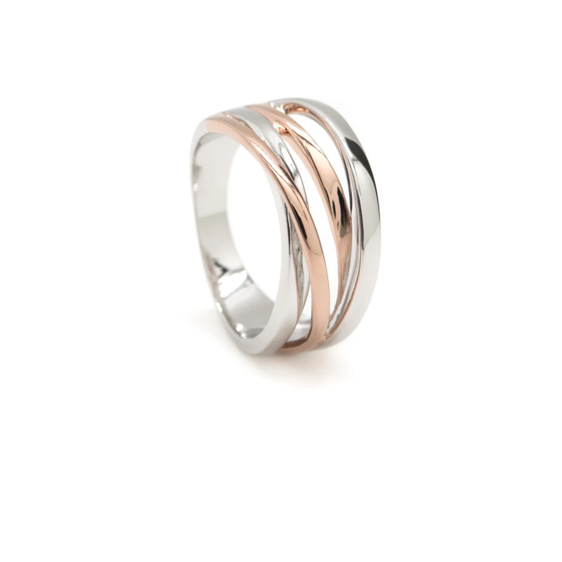 Anillo Moderno Plata  Rosa y Blanca Mujer Bicolor Talla 14-16-18 Lineargent 16976-R