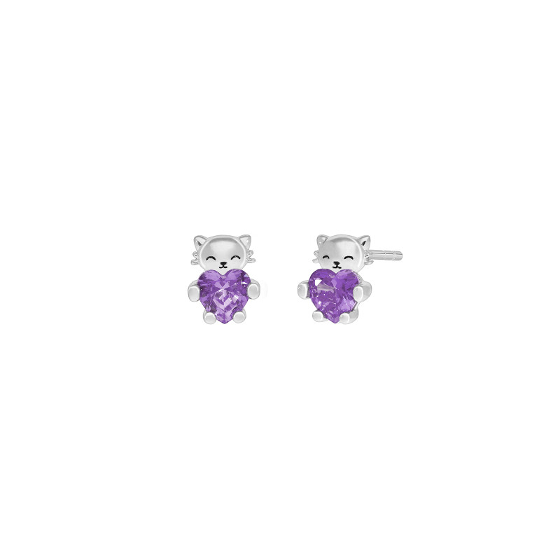 Pendientes Gatito Plata de Ley 925 con Circonita Lila D03601/DP
