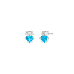 Pendientes Gatito Plata de Ley 925 con Circonita Azul D03601/DR
