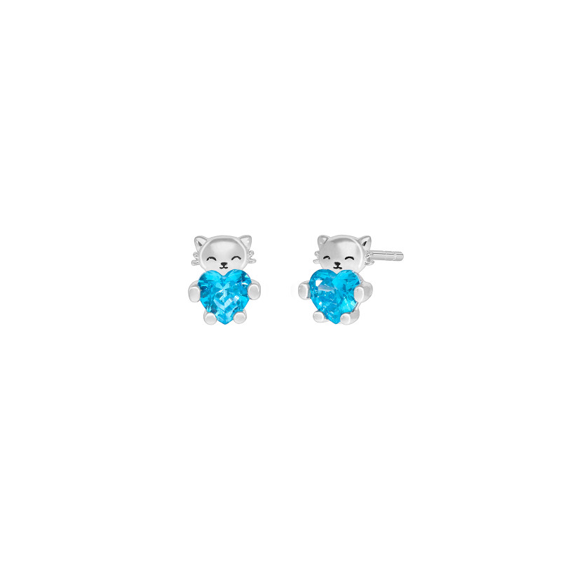 Pendientes Gatito Plata de Ley 925 con Circonita Azul D03601/DR