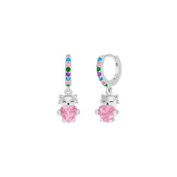 Pendiente Hoop Gatito Plata de Ley 925 con Circonitas Multicolor D03601/DF
