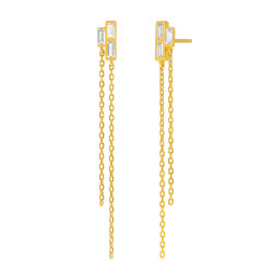 Pendientes Doble Cadena Plata de Ley 925 Baño en Oro 18k con Circonitas Baguette D04101/AR