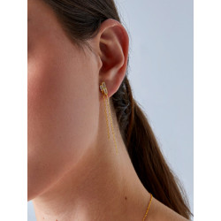 Pendientes Doble Cadena Plata de Ley 925 Baño en Oro 18k con Circonitas Baguette D04101/AR