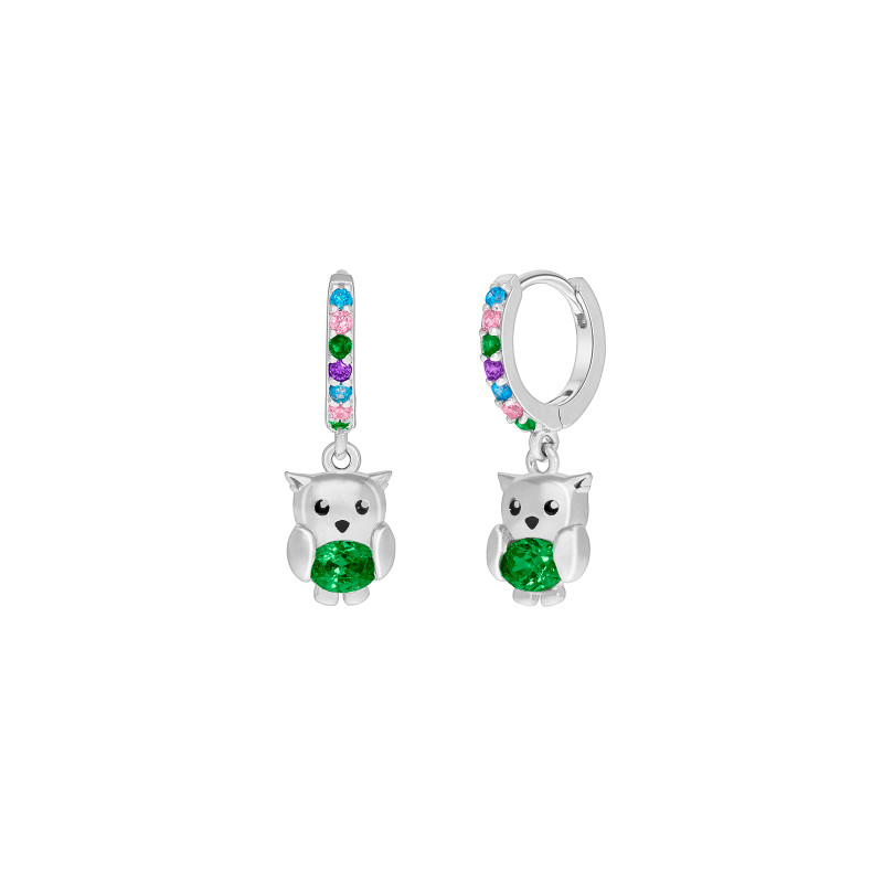 Pendiente Hoop Búho Plata de Ley 925 con Circonitas Multicolor D03601/DM