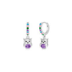 Pendiente Hoop Búho Plata de Ley 925 con Circonitas Multicolor D03601/DI