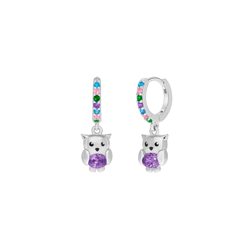 Pendiente Hoop Búho Plata de Ley 925 con Circonitas Multicolor D03601/DI