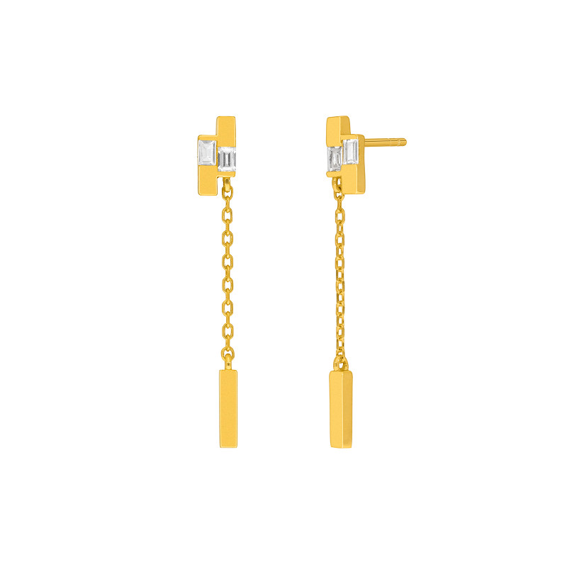 Pendientes Cadena Plata de Ley 925 Baño en Oro 18k con Circonitas Baguette D04101/AP