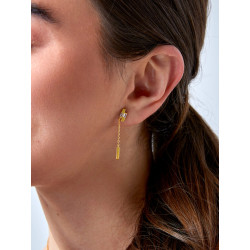 Pendientes Cadena Plata de Ley 925 Baño en Oro 18k con Circonitas Baguette D04101/AP