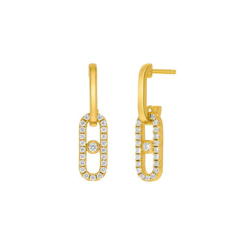 Pendientes Óvalo Plata de Ley 925 Baño en Oro 18k con Circonitas D04101/AX