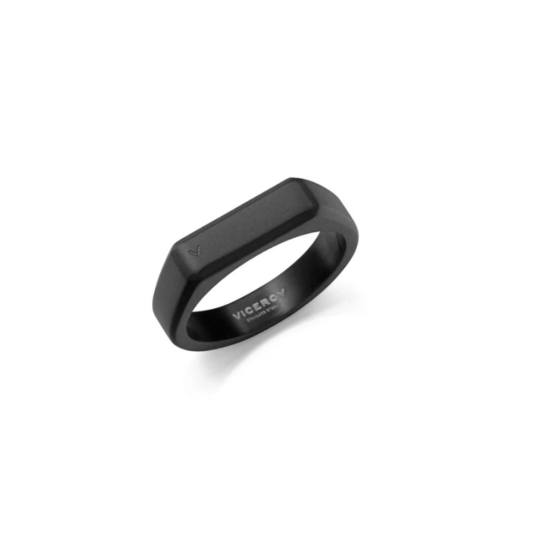 Anillo de acero tipo sello Ip negro,colección Abraham Mateo talla 22