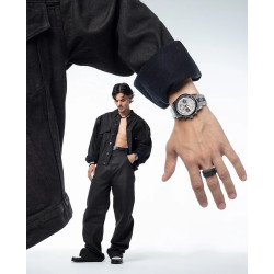 Anillo de acero tipo sello Ip negro,colección Abraham Mateo talla 22