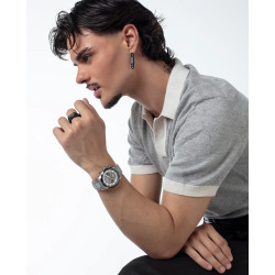 Anillo de acero tipo sello Ip negro,colección Abraham Mateo talla 22