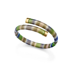 Pulsera Abierta Laura Escanes de Acero Tubogas Flexible con Cordón Enroscado Azul y Verde