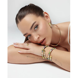 Pulsera Abierta Laura Escanes de Acero Tubogas Flexible con Cordón Enroscado Azul y Verde