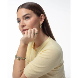Pendientes de acero aro abierto de tubogas con cordón enroscado, colección Laura Escanes