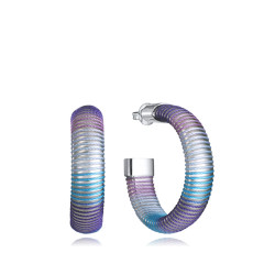 Pendientes de Aro Abierto Laura Escanes de Acero Tubogas con Cordón Enroscado Azul y Morado