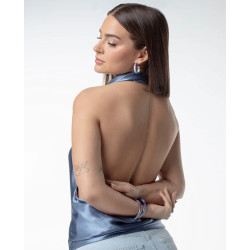 Pendientes de Aro Abierto Laura Escanes de Acero Tubogas con Cordón Enroscado Azul y Morado