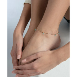 Tobillera de Mujer de Acero IP Dorado con Cristal Azul de Diseño Fino y Luminoso