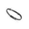 Pulsera de Hombre de Acero IP Negro y Piel Gris Oscura con Cadena y Placa