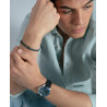 Pulsera de Hombre de Acero IP Negro y Piel Gris Oscura con Cadena y Placa