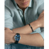 Pulsera de Hombre de Acero IP Negro y Piel Gris Oscura con Cadena y Placa
