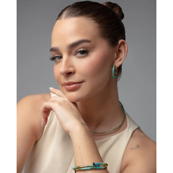 Pendientes de Aro Abierto Laura Escanes de Acero Tubogas con Cordón Enroscado Azul, Verde y Marrón