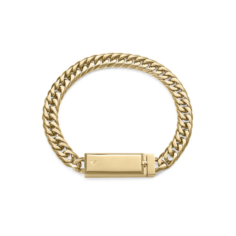 Pulsera Abraham Mateo de Cadena de Acero con Placa IP Dorado y Líneas Limpias