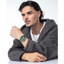 Pulsera Abraham Mateo de Cadena de Acero con Placa IP Dorado y Líneas Limpias