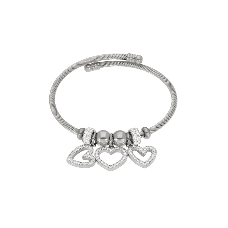 Pulsera Marea Acero Pulsera de Cable con Corazones de Acero y Circonitas en MicroengasteC02103/bs