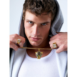 Collar de Hombre con Cabeza de Tigre en Dorado, Circonitas y Esmalte Negro